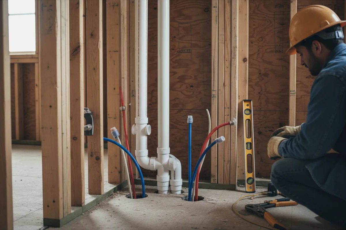Drain and supply rough-in during Sump Pump Repair in Coalton